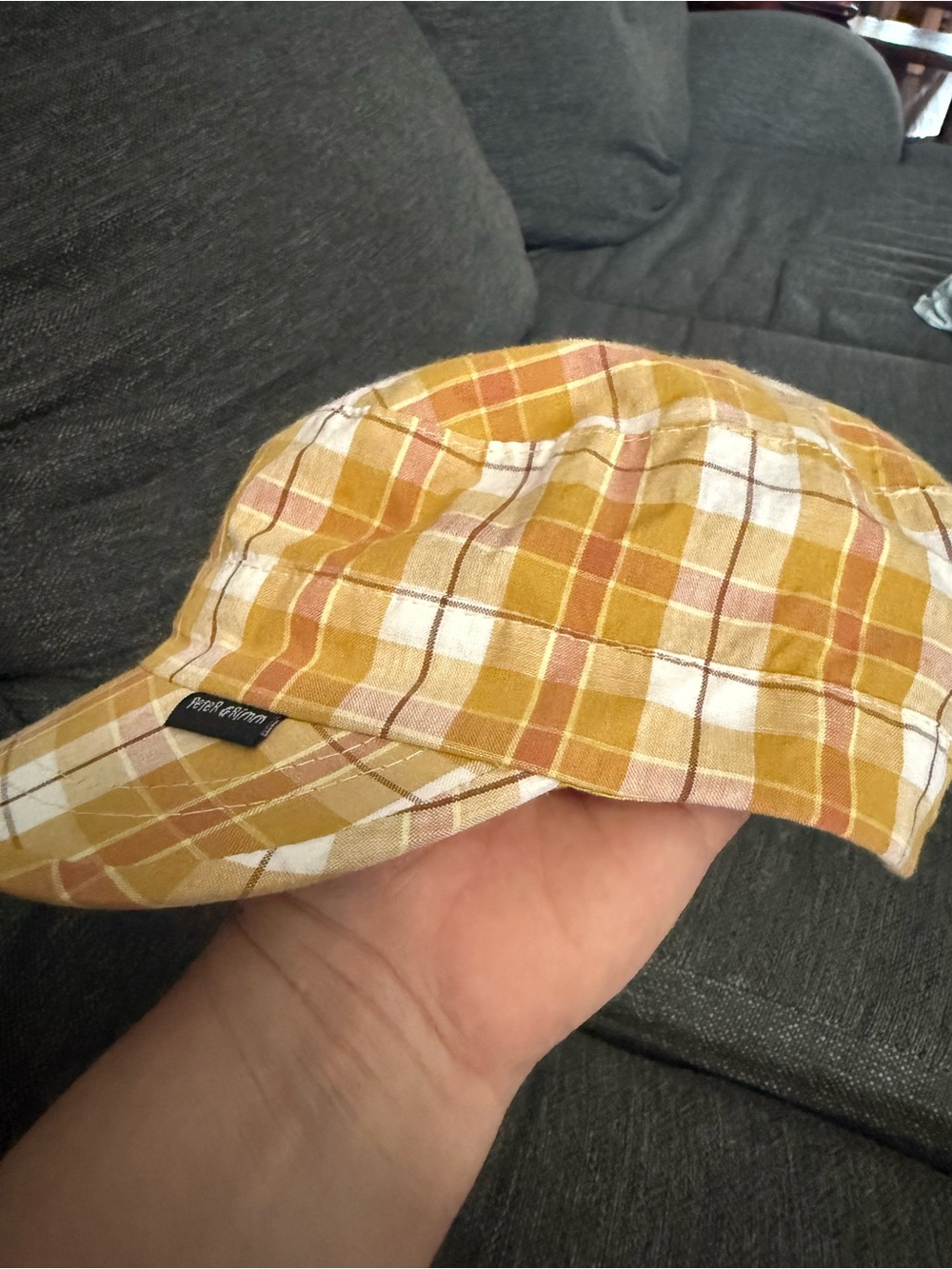 Peter Grimm Yellow Plaid Cap 90’s Y2K style Gold Satin Lining OS